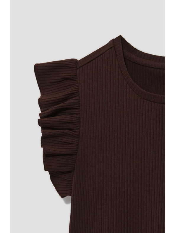 Moodo Tmavo hnedá blúzka s volánmi na ramenách Moodo