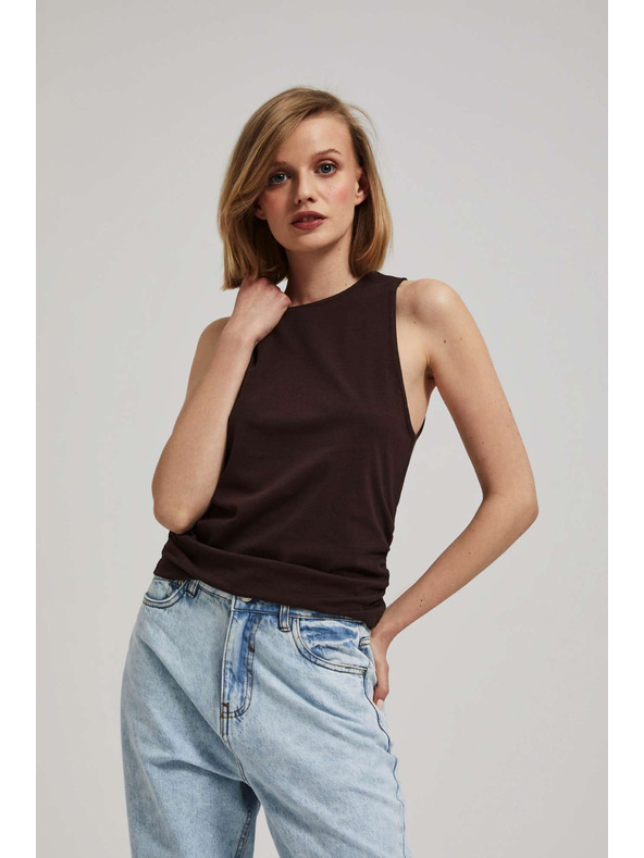 Moodo Tmavohnedý top so zriasením bokov Moodo