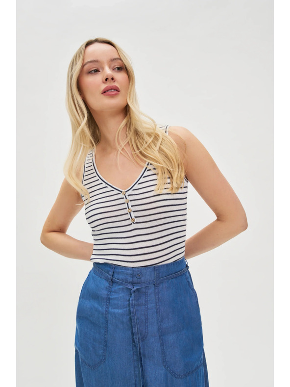 Moodo Biely pruhovaný top s gombíkmi Moodo