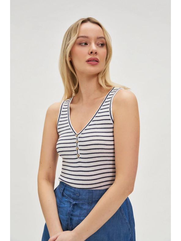 Moodo Biely pruhovaný top s gombíkmi Moodo
