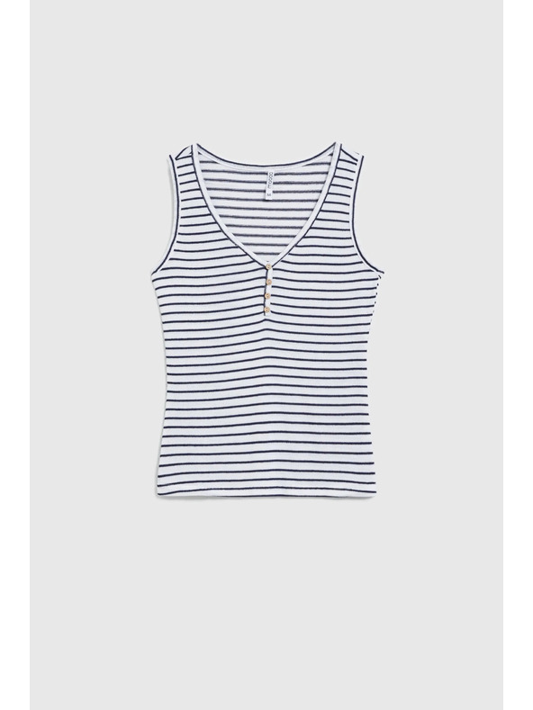 Moodo Biely pruhovaný top s gombíkmi Moodo