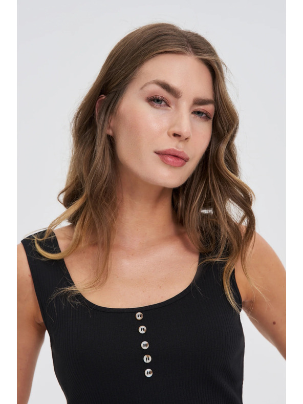 Moodo Žebrovaný top s gombíkmi čierny Moodo