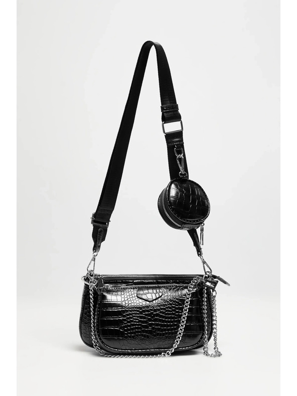 Moodo Dvojitá kabelka s efektom hadej kože čierna Moodo