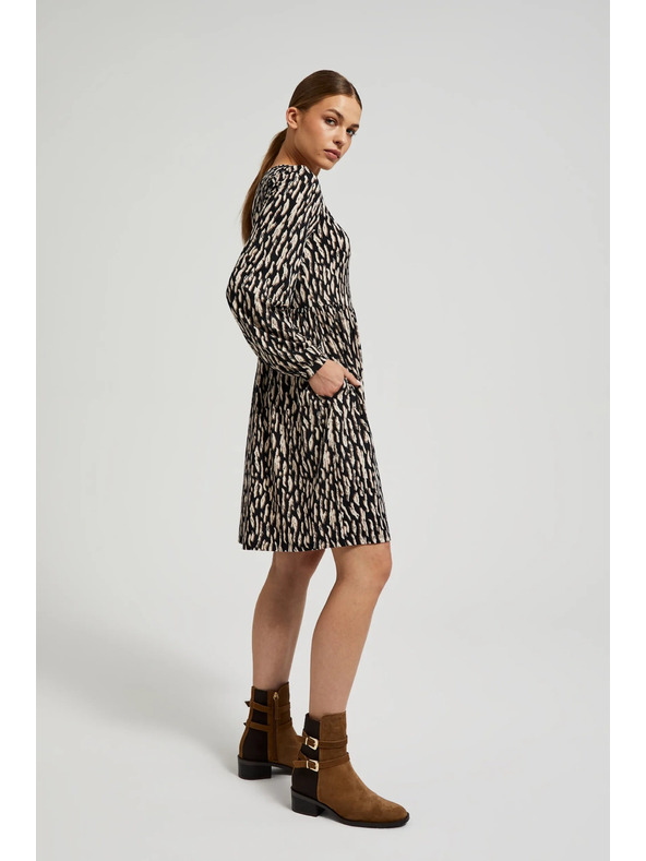 Moodo Hnedé šaty s nafúknutými rukávmi Moodo