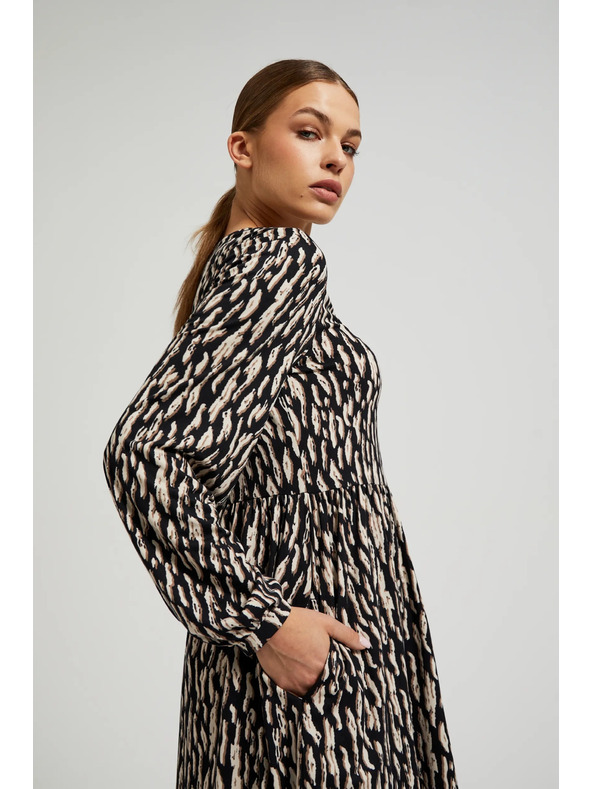 Moodo Hnedé šaty s nafúknutými rukávmi Moodo