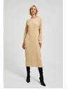Moodo Béžové midi šaty s dlhým rukávom Moodo