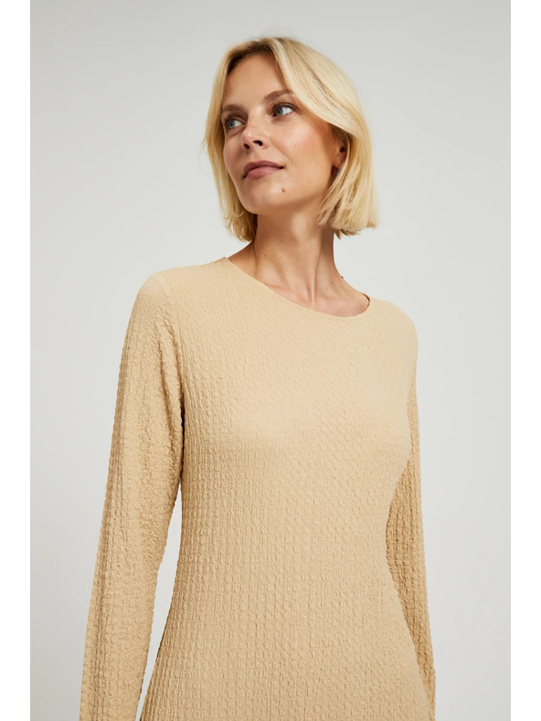 Moodo Béžové midi šaty s dlhým rukávom Moodo