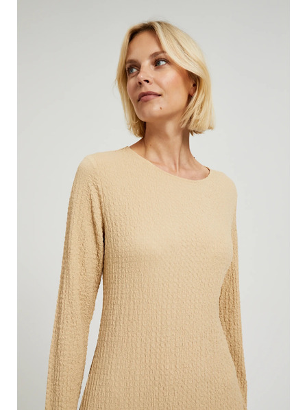 Moodo Béžové midi šaty s dlhým rukávom Moodo