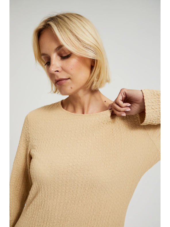 Moodo Béžové midi šaty s dlhým rukávom Moodo