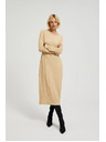 Moodo Béžové midi šaty s dlhým rukávom Moodo