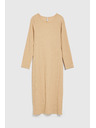 Moodo Béžové midi šaty s dlhým rukávom Moodo