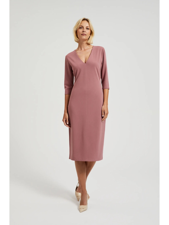 Moodo Hladké šaty s výstrihom do V púdrovo ružové Moodo