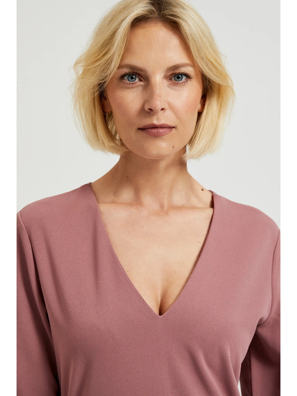 Moodo Hladké šaty s výstrihom do V púdrovo ružové Moodo