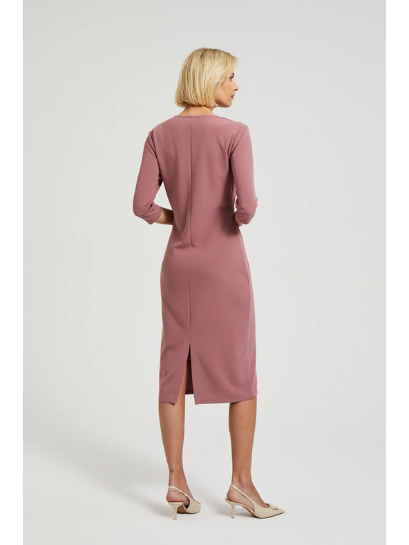 Moodo Hladké šaty s výstrihom do V púdrovo ružové Moodo