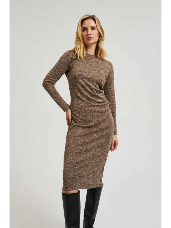 Moodo Hnedé midi šaty s riasením Moodo