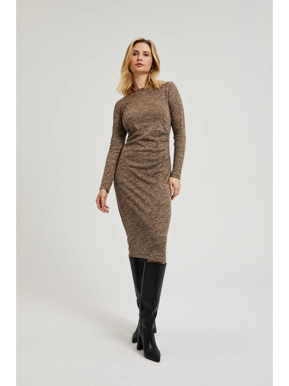 Moodo Hnedé midi šaty s riasením Moodo
