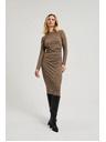 Moodo Hnedé midi šaty s riasením Moodo