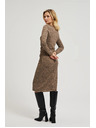 Moodo Hnedé midi šaty s riasením Moodo