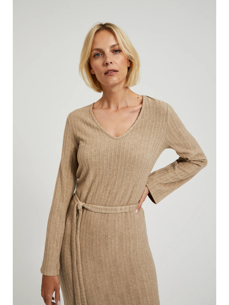 Moodo Rebrované šaty midi béžové Moodo