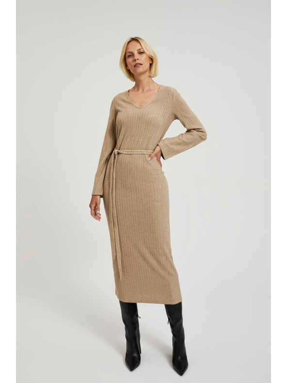 Moodo Rebrované šaty midi béžové Moodo