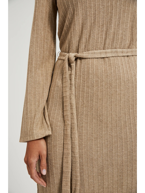 Moodo Rebrované šaty midi béžové Moodo