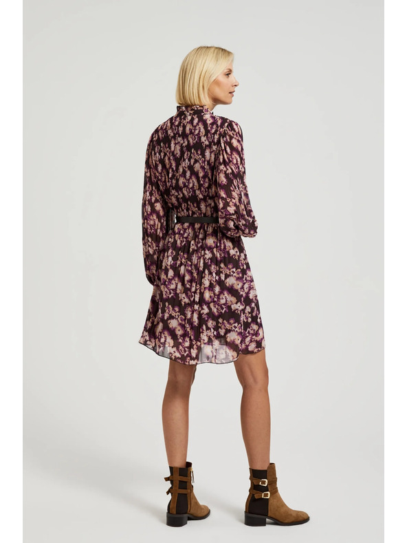 Moodo Plisované šaty s opaskom hnedé Moodo