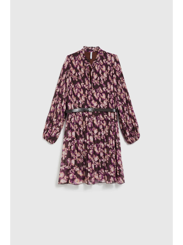 Moodo Plisované šaty s opaskom hnedé Moodo