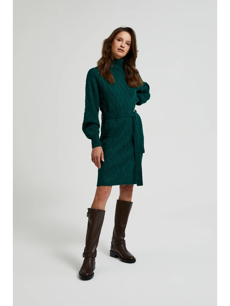 Moodo Pletené zelené šaty so stojačkou a nafúknutými rukávmi Moodo