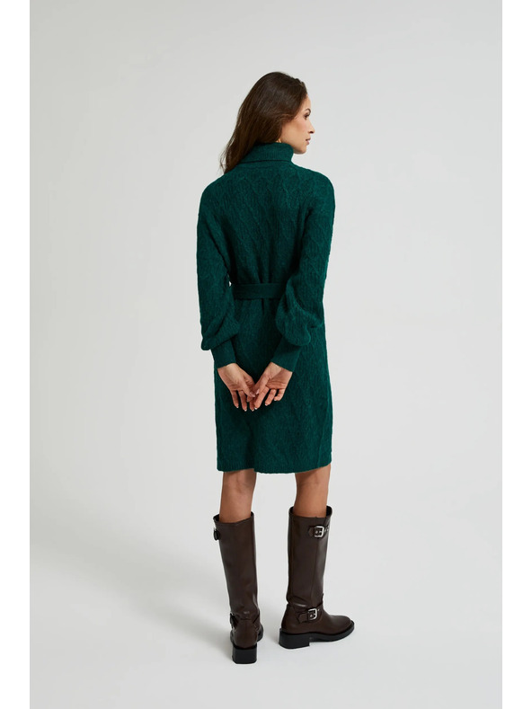 Moodo Pletené zelené šaty so stojačkou a nafúknutými rukávmi Moodo