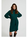 Moodo Pletené zelené šaty so stojačkou a nafúknutými rukávmi Moodo