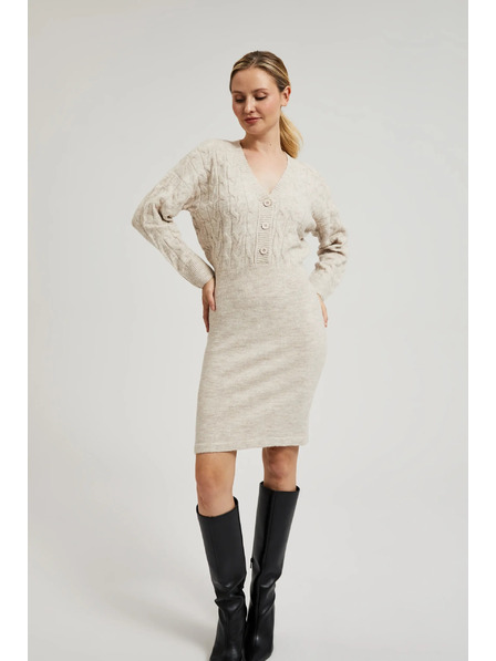 Moodo Pletené béžové šaty zdobené gombíkmi Moodo