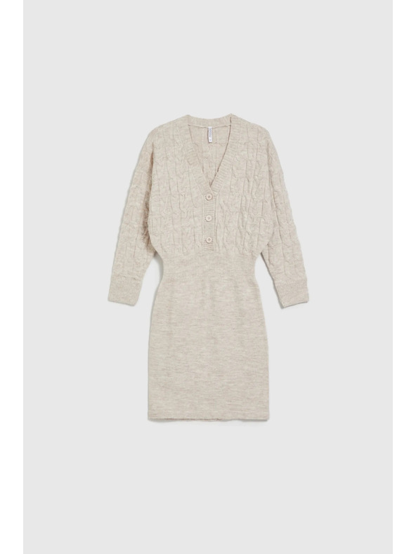Moodo Pletené béžové šaty zdobené gombíkmi Moodo