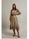 Moodo Béžové šaty s nafúknutými rukávmi a zvieracím vzorom Moodo
