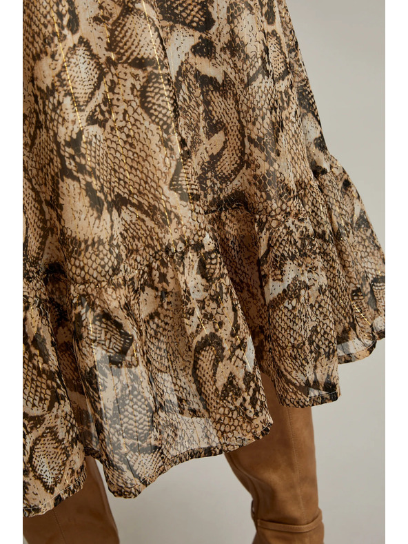 Moodo Béžové šaty s nafúknutými rukávmi a zvieracím vzorom Moodo