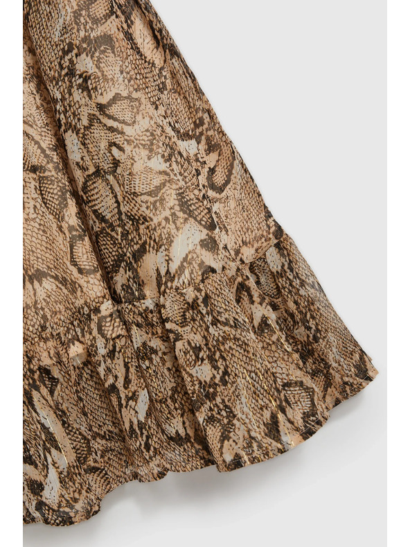 Moodo Béžové šaty s nafúknutými rukávmi a zvieracím vzorom Moodo