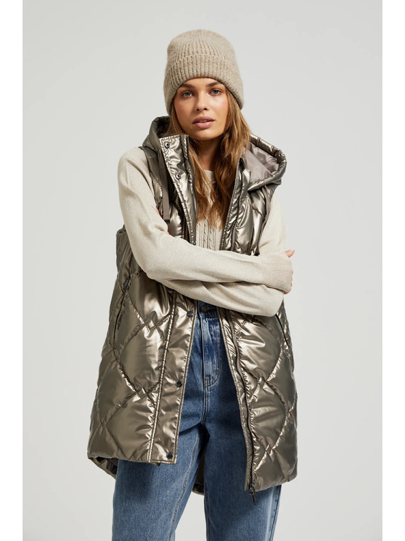 Moodo Prešívaná vesta s kapucňou béžová Moodo