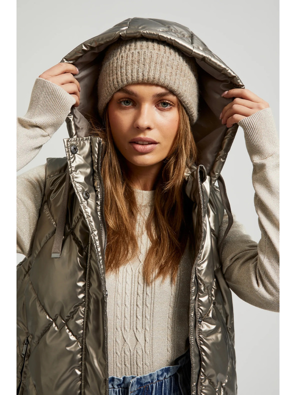 Moodo Prešívaná vesta s kapucňou béžová Moodo