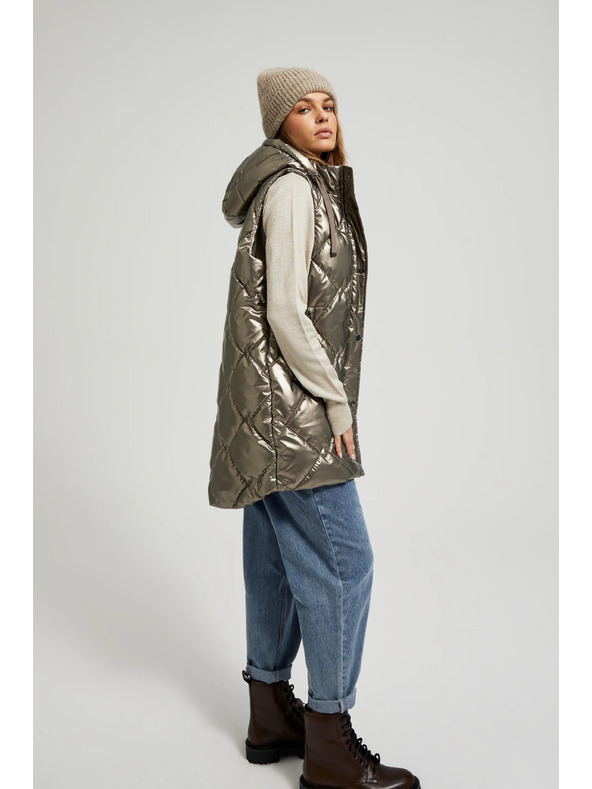 Moodo Prešívaná vesta s kapucňou béžová Moodo