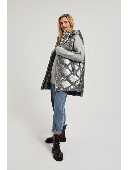 Moodo Prešívaná vesta s kapucňou strieborná Moodo