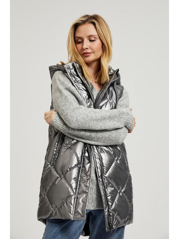 Moodo Prešívaná vesta s kapucňou strieborná Moodo