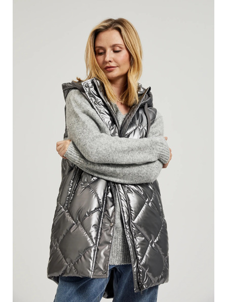 Moodo Prešívaná vesta s kapucňou strieborná Moodo