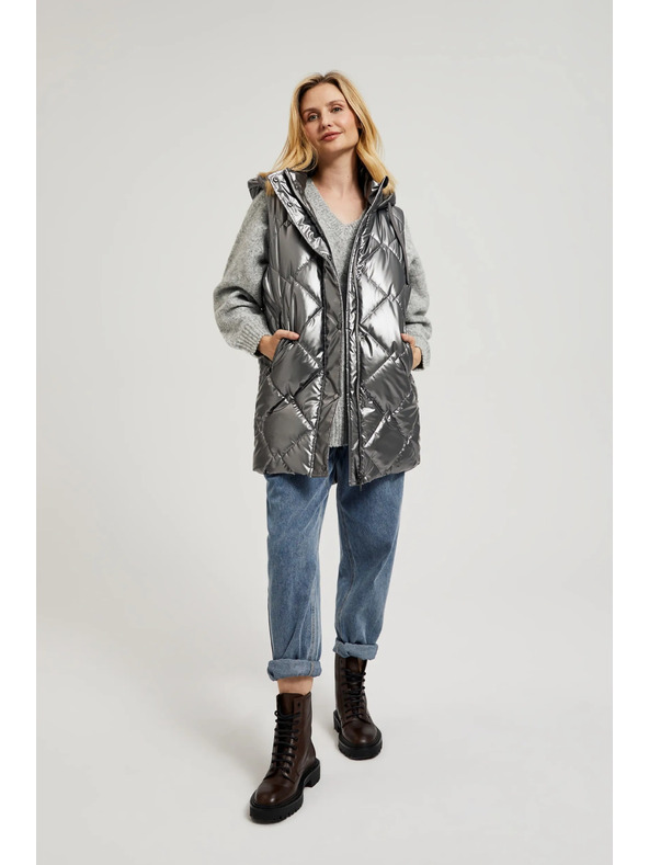 Moodo Prešívaná vesta s kapucňou strieborná Moodo