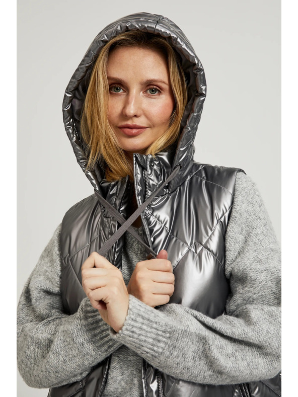 Moodo Prešívaná vesta s kapucňou strieborná Moodo