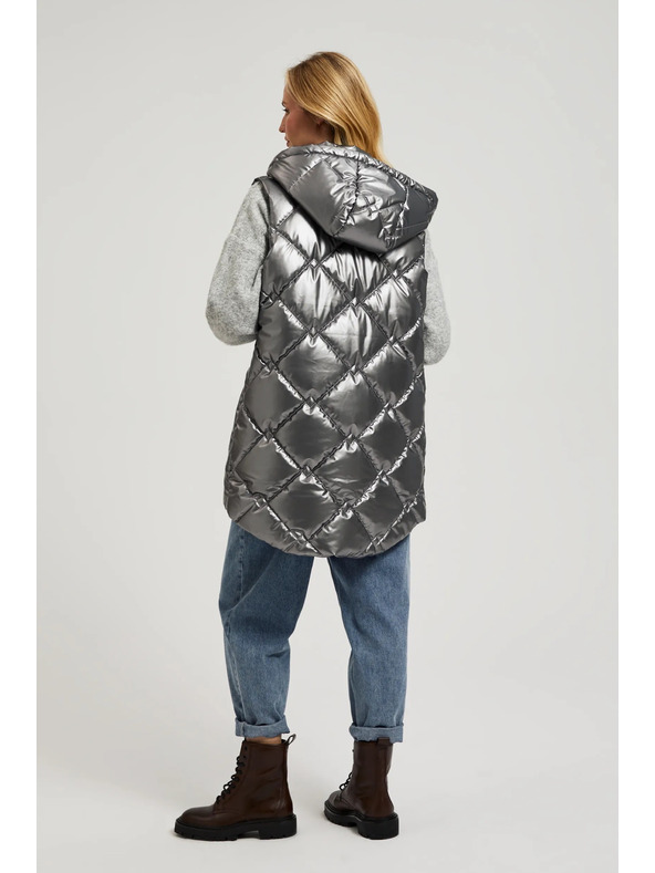 Moodo Prešívaná vesta s kapucňou strieborná Moodo