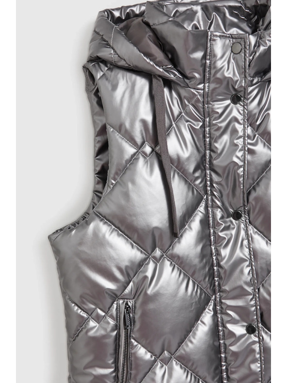 Moodo Prešívaná vesta s kapucňou strieborná Moodo