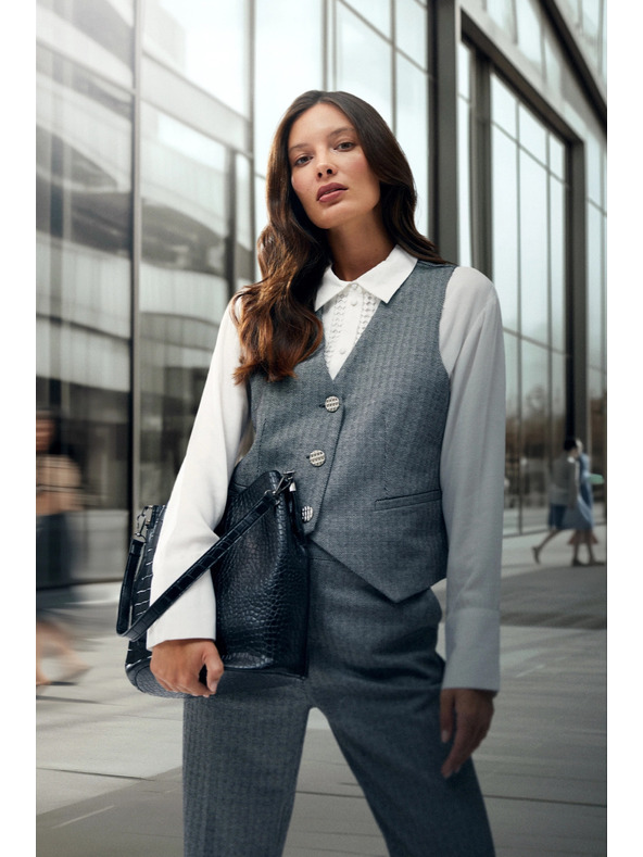 Moodo Elegantná vesta sivá so striebornými gombíkmi Moodo