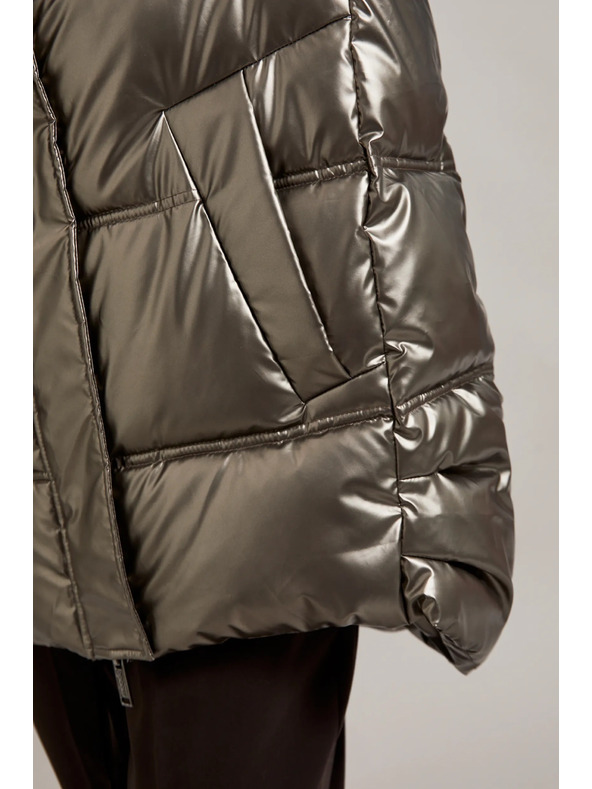 Moodo Metalická bunda s kožušinovým kapucňou béžová Moodo