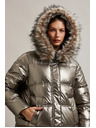 Moodo Metalická bunda s kožušinovým kapucňou béžová Moodo