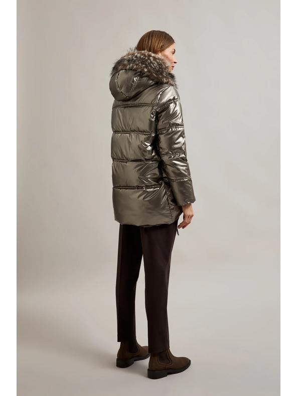 Moodo Metalická bunda s kožušinovým kapucňou béžová Moodo