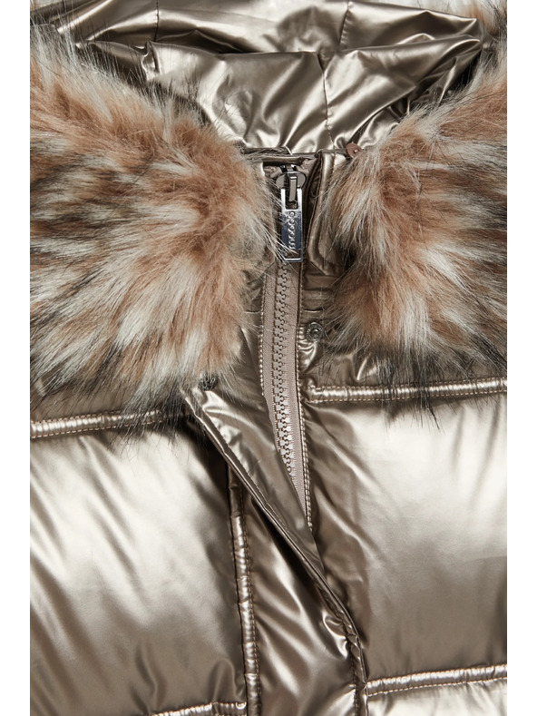 Moodo Metalická bunda s kožušinovým kapucňou béžová Moodo